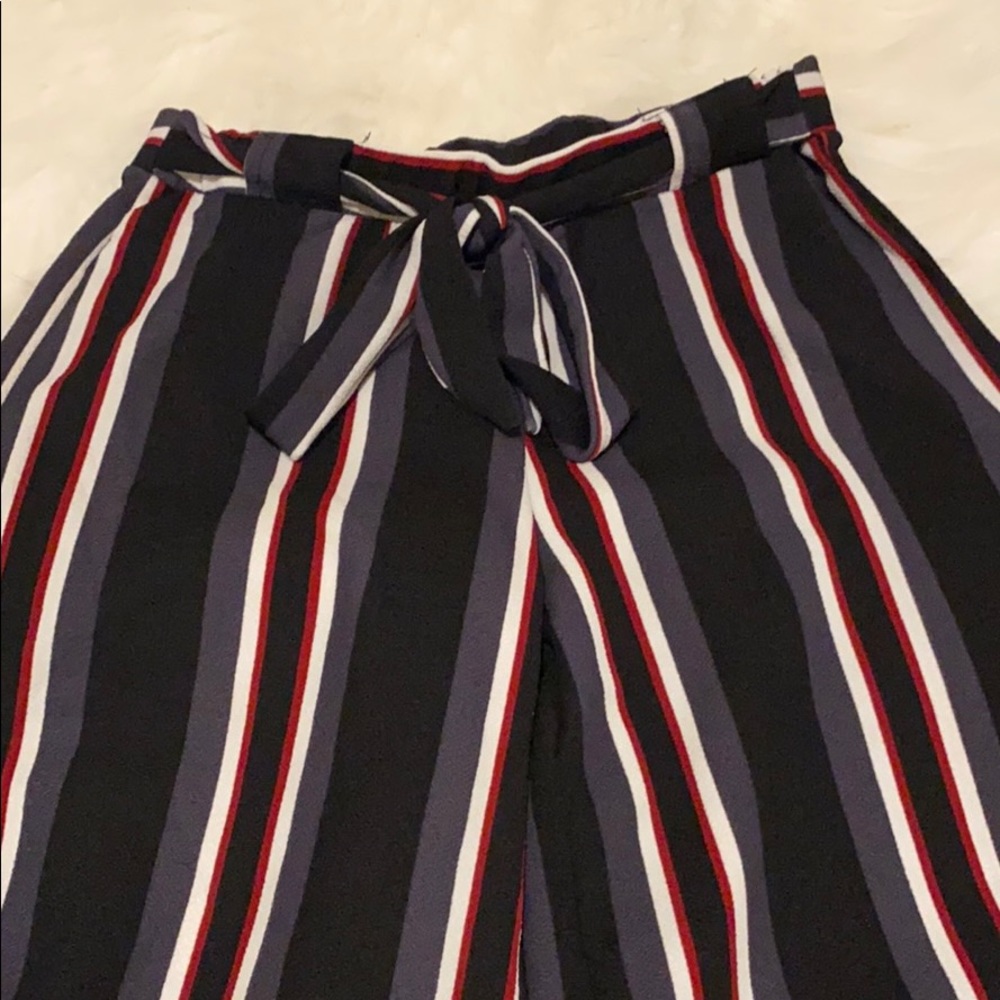 Striped tie in the front wide leg dress pants